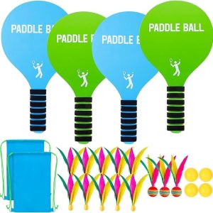 2 Sets Beach Games Paddle Ball Set, Blue Green, Medium | Funny Paddleball Rackets Game, Outdoor Sports Toys for Kids Adults Family, Yard Lawn Party Supplies, Beach Must Haves 2026