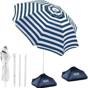 OutdoorMaster 7.2ft Beach Umbrellas for Sand with Sandbag & Anchor | 7.2ft Adjustable Umbrella for Beach, Wind Resistant, Portable UPF50+ Sunshade with Carry Bag for Patio