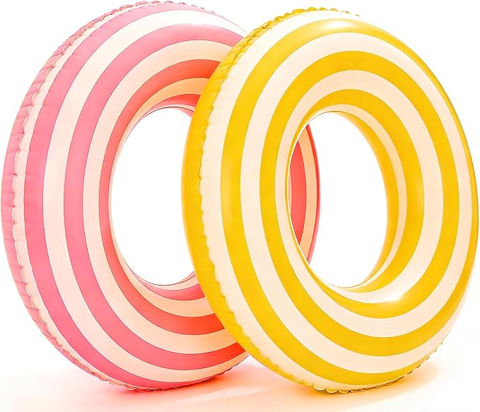 2PCS Floats for Adults Rings Lollipop Striped Pool Float Large Swim Ring for Adults,35 Inch Classic Striped Teens Adult Inner Tubes Summer Beach Bachelorette Party