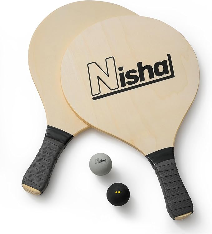 Nisha - Paddle Ball Set, Complete Set with 2 Pro Balls, 2 Rackets and Paddle Grips, Interactive Indoor, Outdoor and Beach Game, Comes in a Durable Plastic Case