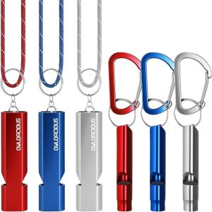 6 Pack Emergency Whistle Set, 120dB, 3 Paracord Lanyards & 3 Carabiners | Dual Size Aluminum Safety Whistles for Personal Safety, Camping, Hiking, Survival and Marine Rescue; Loud and Lightweight