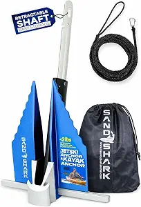 SandShark Premium Fluke Anchor-Retractable Shaft Easy Storage-Aluminum Pontoon Boat Anchor, Jet Ski Anchor. Boats<30 ft. Sand Anchor for Boat, Boat Anchor.