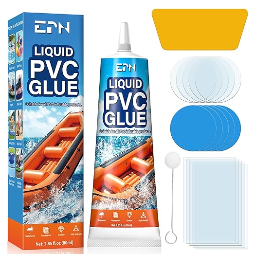 EPN Air Mattress Repair Kit, Paddling Pool Repair Kit Waterproof 80 ML | Hot Tub Puncture Repair Kit, Clear PVC Glue for Pool Liners, Inflatables, Air Beds, Boats & Kayaks, Bounce Houses, Vinyl Toys