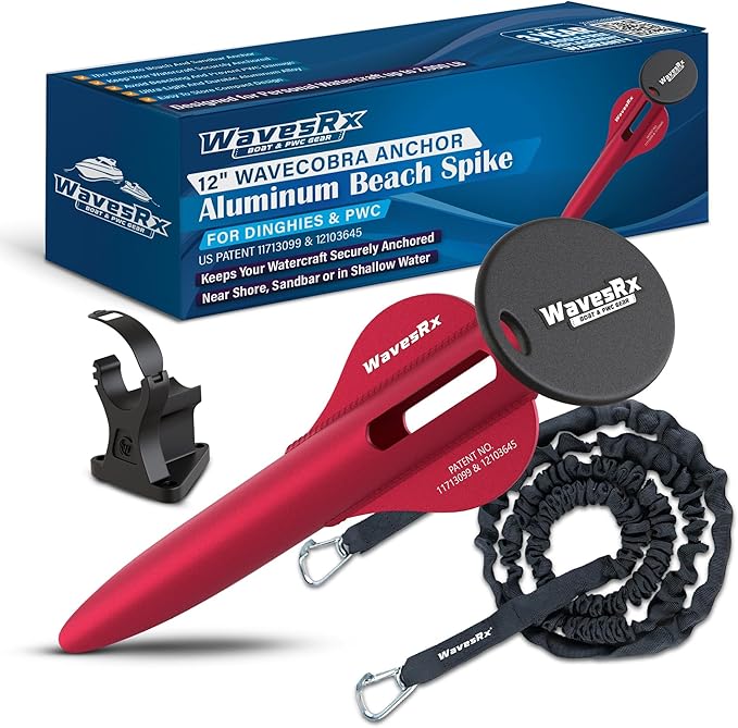 WAVESRX Patented Aluminum Spike Beach Anchor | Ultra-Light PWC, Jet Ski & Sand Anchor for Boat, Pontoon & Kayak Secure Anchoring Near Shore