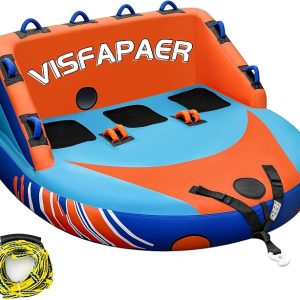 Towable Tube for Boating 1-3 Person, Inflatable Pull Boat Tube | Inflatable Water Tubes for Boats,Front & Back Tow Points with Heavy-Duty Thick Nylon Cover for Water Sports, 60ft Tow Rope