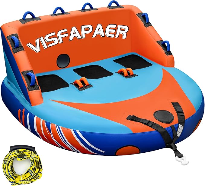 Towable Tube for Boating 1-3 Person, Inflatable Pull Boat Tube | Inflatable Water Tubes for Boats,Front & Back Tow Points with Heavy-Duty Thick Nylon Cover for Water Sports, 60ft Tow Rope