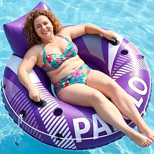 Pool Float Adult, 53" Large Inflatable River Tube Float, River Tubes for Floating Heavy Duty with Mesh Bottom, Comfortable Backrest & 2 Cup Holders & Durable Grab Handles,450 lbs Weight Capacity