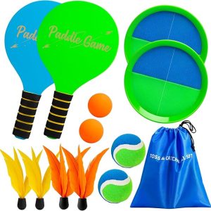 TEILLNET 2-in-1 Paddle Ball and Toss Catch Ball Set, Beach Games for Family | Outdoor Toys for Kids Adults, Family Lawn Park Yard Pool Toys Games Outside Sports Gift for Boys Girls 3 4 5 6 7 8 9 10 11 12