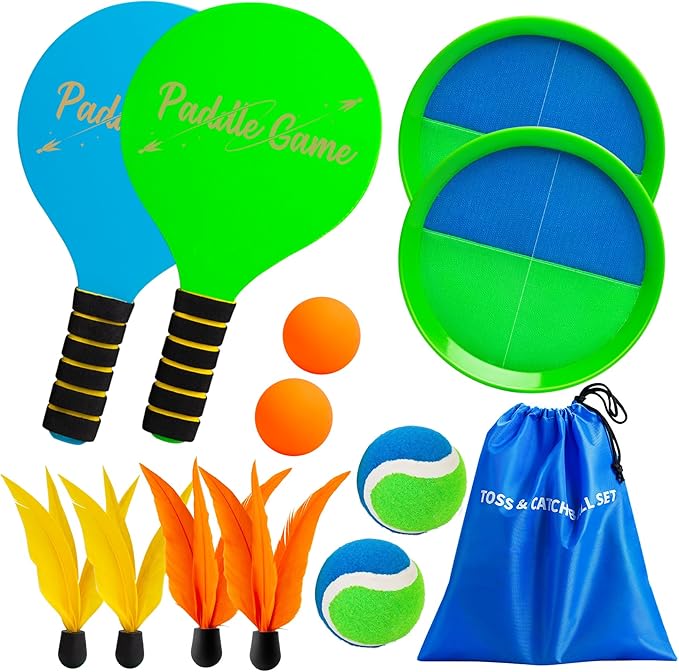 TEILLNET 2-in-1 Paddle Ball and Toss Catch Ball Set, Beach Games for Family | Outdoor Toys for Kids Adults, Family Lawn Park Yard Pool Toys Games Outside Sports Gift for Boys Girls 3 4 5 6 7 8 9 10 11 12
