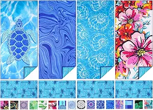 TwoYek Microfiber Beach Towel Extra Large 71x32 inches 4 Pack Bulk | Thin & Lightweight, Sand Free, Super Absorbent & Quick Dry, Oversized Towels for Beach Bath Pool Swim Travel Essentials Gift