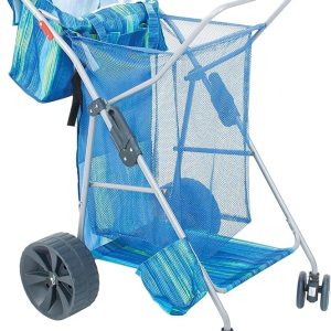 Rio Beach Wonder Wheeler Deluxe Utility, Lawn, and Beach Foldable Cart, Blue Print