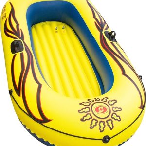 SOLSTICE Inflatable Boat Rafts 2 Person for Adults & Kids Comes W/ Pole Oar Holders Cushioned Comfortable Base Grab Line 6 Ft Size Sunskiff Kits Dinghy Air Floor Yellow