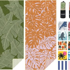 Eunzel 2 Pack Microfiber Beach Towel, Quick Dry Travel Towel Large Sand Free Towel for Beach, Camping, Swim Pool, Gym, Sports& Yoga 71"x32", Palm