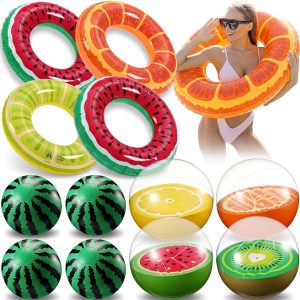 12 Pcs Fruit Pool Floats Watermelon Swimming Rings Watermelon Beach Balls Inflatable Pool Floaties Inflatable Tubes Floaties Hawaiian Beach Summer Tropical Party for Adult