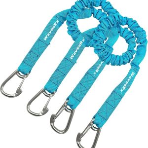 DockingPal™ - Premium Flat Bungee Dock Lines for Boats (Lagoon Blue | Elastic Boat Dock Rope with Stainless Steel Carabiners | Stretches from 3' to 5' | Absorbs Shocks Damage to Jet Ski, PWC