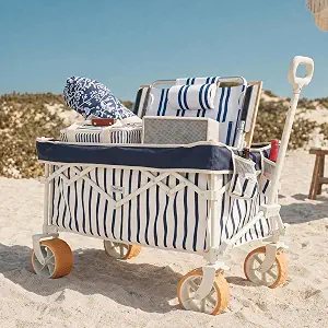 Beach Wagon for Sand with 6.7" Fat Tires, Collapsible Beach Cart | All-Terrain Tires & Adjustable Handle for Sand & Camping, Heritage Navy Stripe