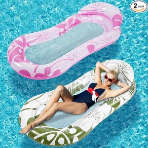 Briwooody 2 Pcs Inflatable Pool Float Mat Pool Floaties Rafts with Headrest Loungers Sun Tanning Floaty for Adult Cool Water Hammock Chair for Summer Swimming Pool Lake Beach Party Toys