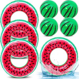 Lewtemi 8 Pcs Fruit Pool Floats Watermelon Swimming Rings Watermelon Beach Balls Inflatable Pool Floaties Inflatable Tubes Floaties Hawaiian Beach Summer Tropical Party for Adult