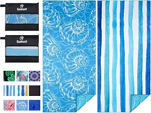 Microfiber Beach Towel Oversized 71x32, Thin, Blue with Bag 2 Pack | Lightweight Sand Free Absorbent Quick Dry Compact Extra Large for Adult Travel Camping Pool Swim Bath Cruise Essentials Gift