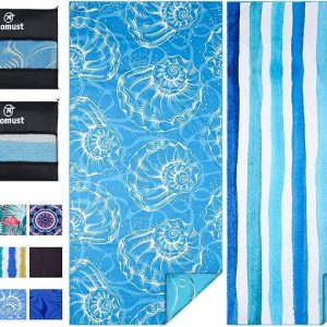 Microfiber Beach Towel Oversized 71x32, Thin, Blue with Bag 2 Pack | Lightweight Sand Free Absorbent Quick Dry Compact Extra Large for Adult Travel Camping Pool Swim Bath Cruise Essentials Gift