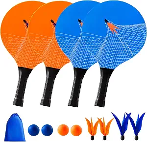 U&C Planet Beach Paddle Ball Set, Badminton Rackets, Paddle Ball Game | Great Sports Gift for Kids Adults and Family Fun at Beach, Backyard, Park, Camping, Yard, Lawn, Indoor Outdoor Active Play