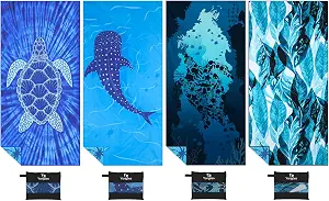 Yongoes 4 Pack Microfiber Beach Towel Oversized 71x32 Blue Multipack Bulk | Lightweight Thin,Sand Free,Super Absorbent Quick Dry Large Towels for Swim Pool Bath Travel Vacation Accessories Essentials