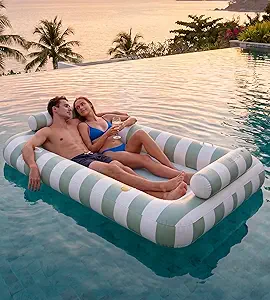 85" X 53" Extra Large 2-Person Tanning Pool Float, Inflatable Tanning Pool with Cooling Mesh Bottom, Heavy Duty Pool Floats Adult 2 Person, Suntan Tub Lounger for Lake and Beach