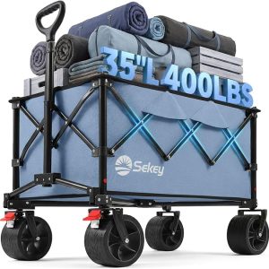 Sekey 250L Wagons Carts Foldable with Big All-Terrian Beach Wheels, Collapsible Heavy Duty Wagon, Extra Large Folding Wagon,Foldable Wagon for Camping, Garden, Sports. Blue