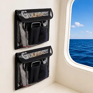 Self-Adhesive Boat Storage Bag with Secure Closure Flap, 14" x 9.8" | Keeps Boat Accessories Organized, 2 Quick-Access Pockets, Breathable Mesh Material, Easy Peel-and-Stick for Marine & RVs