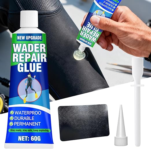Wader Repair Glue, Flexible Wader Patch Kit, Fast-Drying, Waterproof, Dries Clear, Wader Repair Kit for Fixing Tears and Holes in Waders, Wetsuits, PVC Inflatables, Vinyl and Outdoor Gear