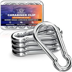 316 Stainless Steel Carabiner Clip, Marine Grade Heavy Duty Spring Snap Hook for Outdoor, Boat, Hammock, Set of 5