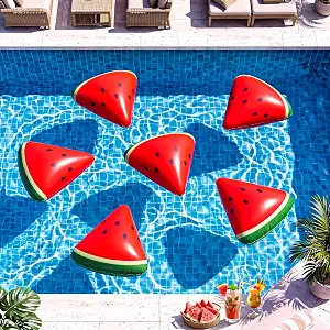 6 Pcs Watermelon Pool Float Fruit Party Decor | with Pump, Large PVC Foil Balloon, for Summer Swimming Tropical Hawaiian Party, Birthday Baby Shower Wedding Decor