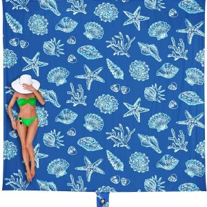 WEKAPO Beach Blanket Waterproof Sandproof Oversized, Extra Large Beach Mat Sand Free, Lightweight & Compact Sand Free Mat with 5 Stakes & 4 Corner Pockets