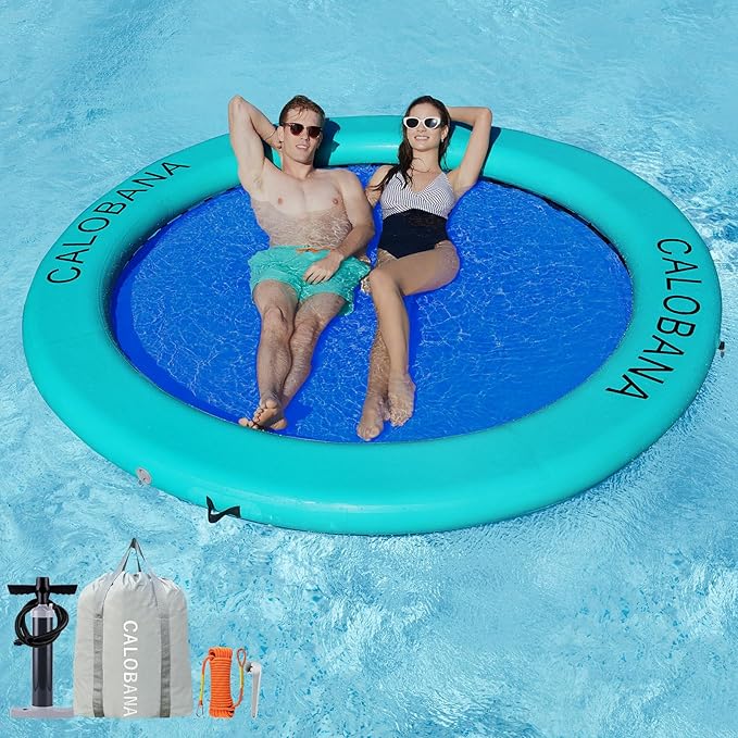 Water Hammock Inflatable Round Floating Ring for Adults Lake Party | 6/8/10/12ft Floating Platform,Fits 2-12 People,Pet Friendly,Easy to Inflate & Deflate,Drop-Stitch PVC,for Pool River Ocean