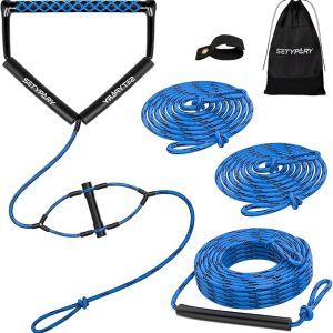 75FT Wakeboard Rope and Handle, Floating Water Ski Rope for Watersports, 4 Sections Ski Ropes for Water Skiing, Kneeboarding, Wakeboarding