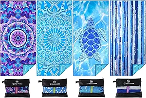 Microfiber Beach Towel with Bag Oversized 71x32 Sand Free 4 Pack | Thin Lightweight Extra Large Towels for Adults Pool Swim Yoga Gym Camping Travel Essentials Accessories Vacation Gift Women
